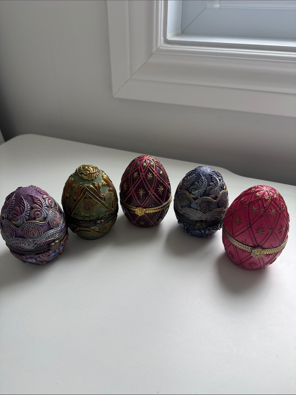 Decorative Jeweled Egg Trinket Boxes - Set of 5